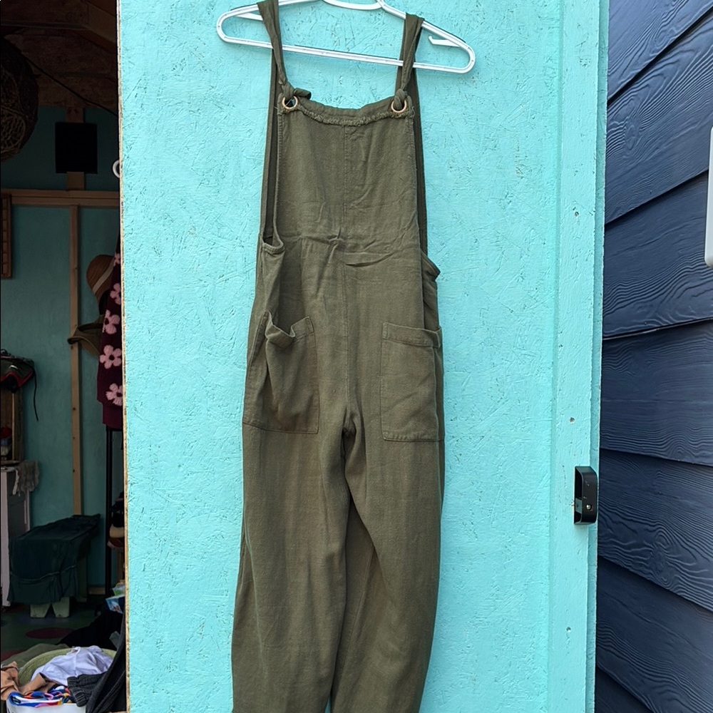 NATURAL LIFE olive green comfy bib overalls